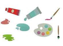 Stickdatei - Malerei Farbpalette Pinsel Farben Farbklecks